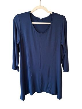 Women’s Navy Blue Scoop Neck Tunic Size S or M Minimalist Casual Stretch